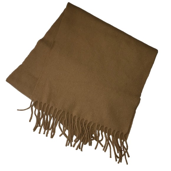 100% LAMBSWOOL Tan Fringed Scarf - Picture 2 of 5
